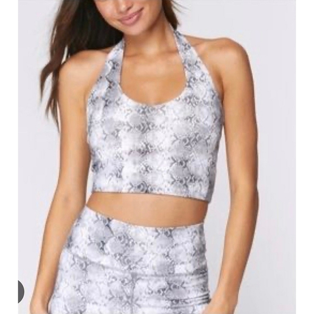 Spiritual Gangster White and Gray Snake-Print Crop Top